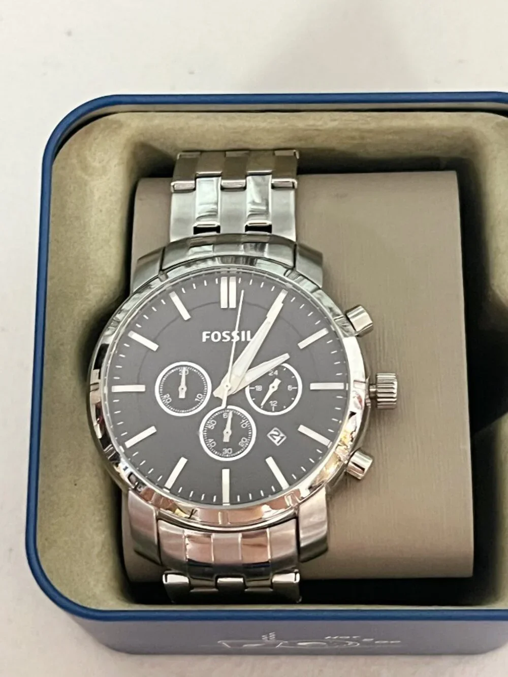 Fossil Men's BQ1278IE Silver Stainless Steel Chronograph Watch, Black Dial